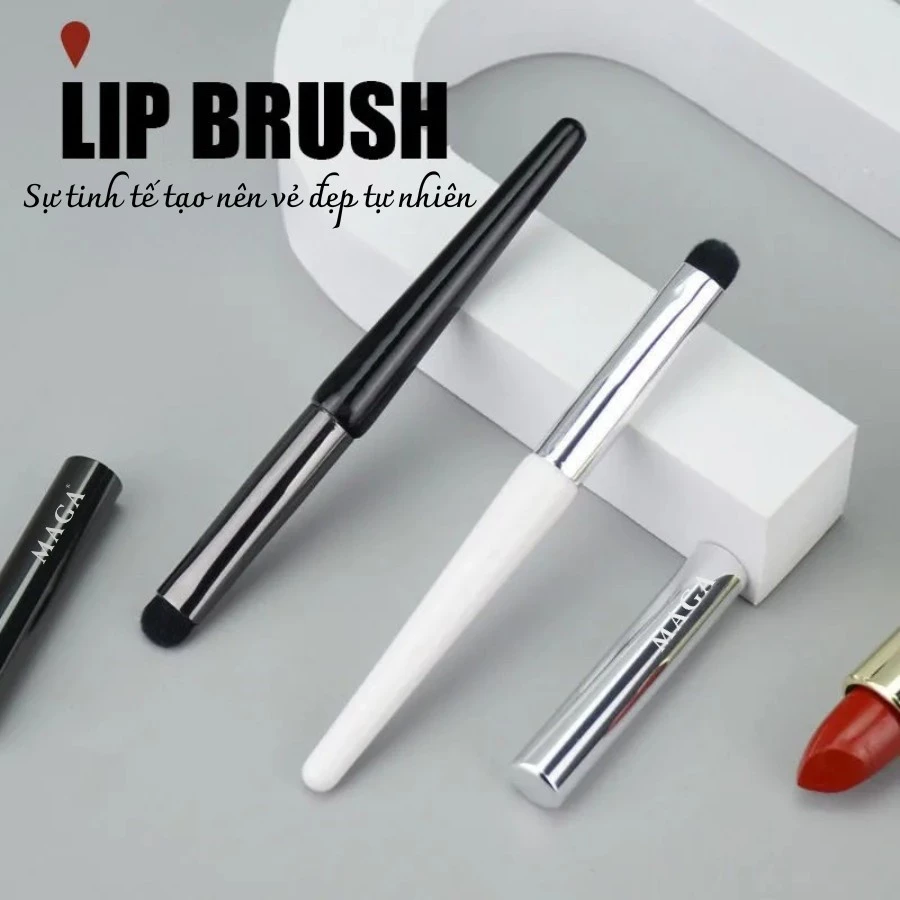 Cọ môi có nắp MAGA LID Lip Brush siêu xịn, Cọ tán son môi đánh son tán mịn màu đen MA18