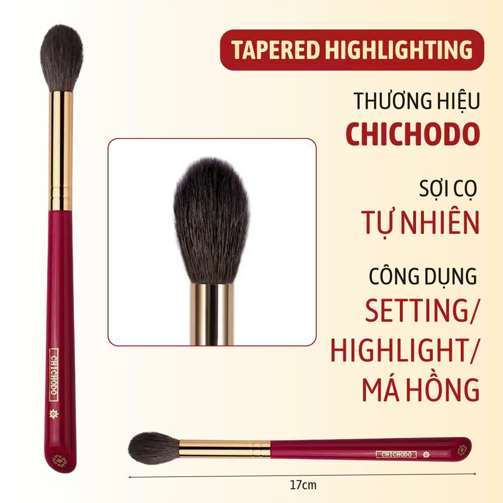Cọ Đánh Highlight, Setting và Má Hồng Chichodo Tapered Highlighting C108 – Cán Đỏ, Lông Tự Nhiên