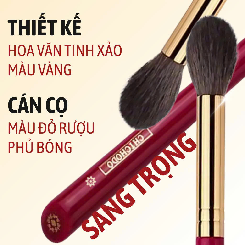 Cọ Đánh Highlight, Setting và Má Hồng Chichodo Tapered Highlighting C108 – Cán Đỏ, Lông Tự Nhiên