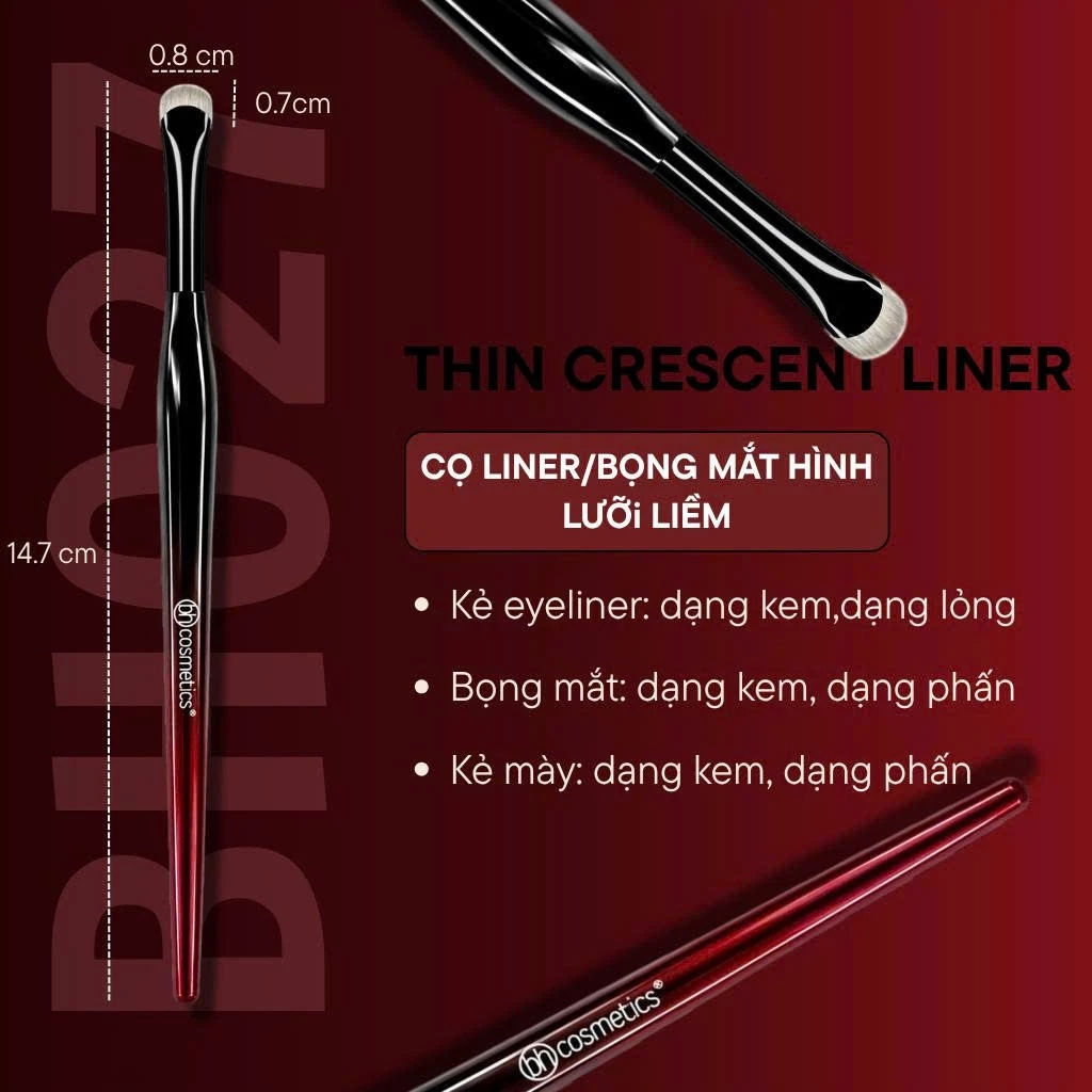 Cọ Đánh Bọng Mắt Vẽ Eyeliner Vẽ Mày Siêu Mảnh Đầu Lưỡi Liềm Bh Cosmetics Thin Crescent Liner Brush BH027