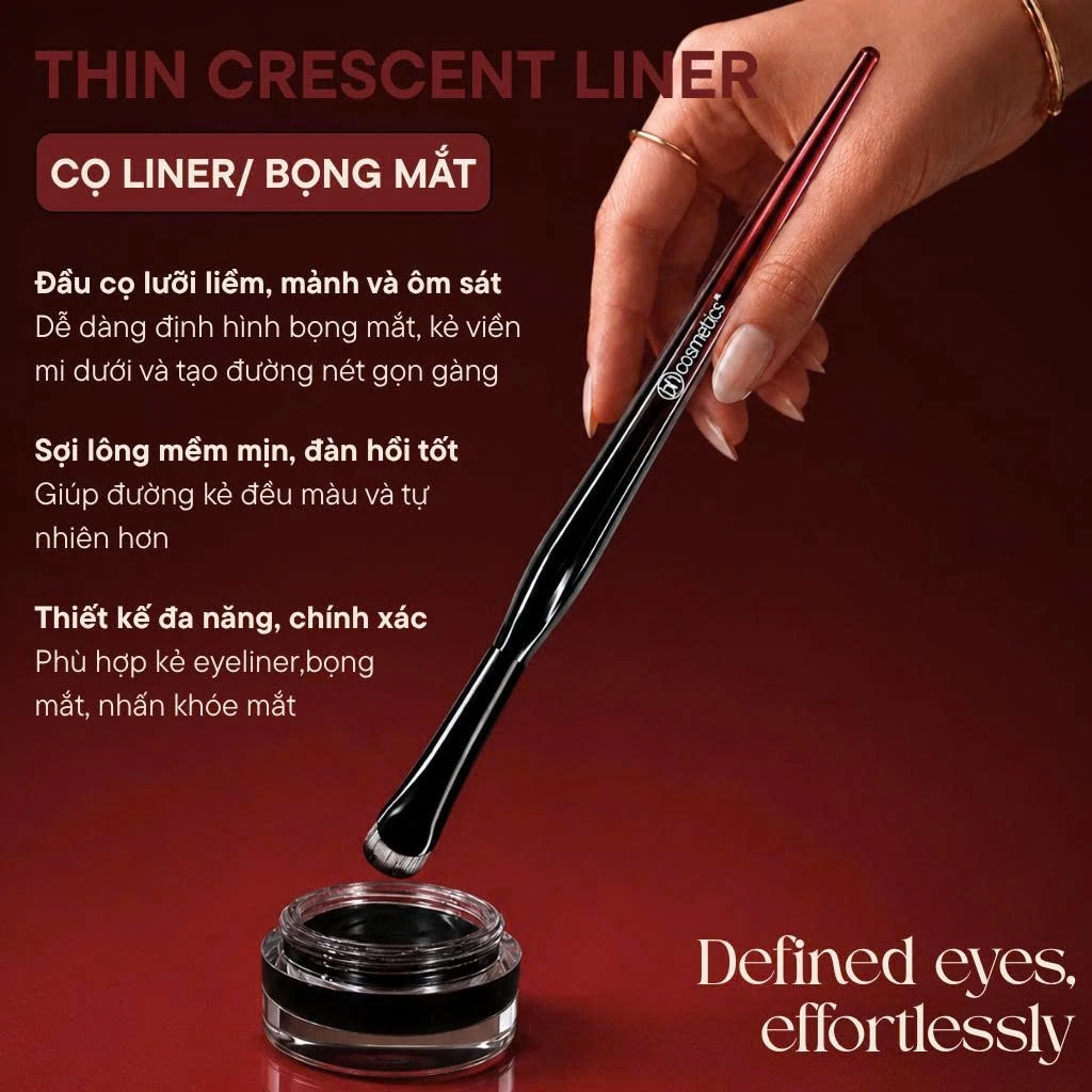 Cọ Đánh Bọng Mắt Vẽ Eyeliner Vẽ Mày Siêu Mảnh Đầu Lưỡi Liềm Bh Cosmetics Thin Crescent Liner Brush BH027
