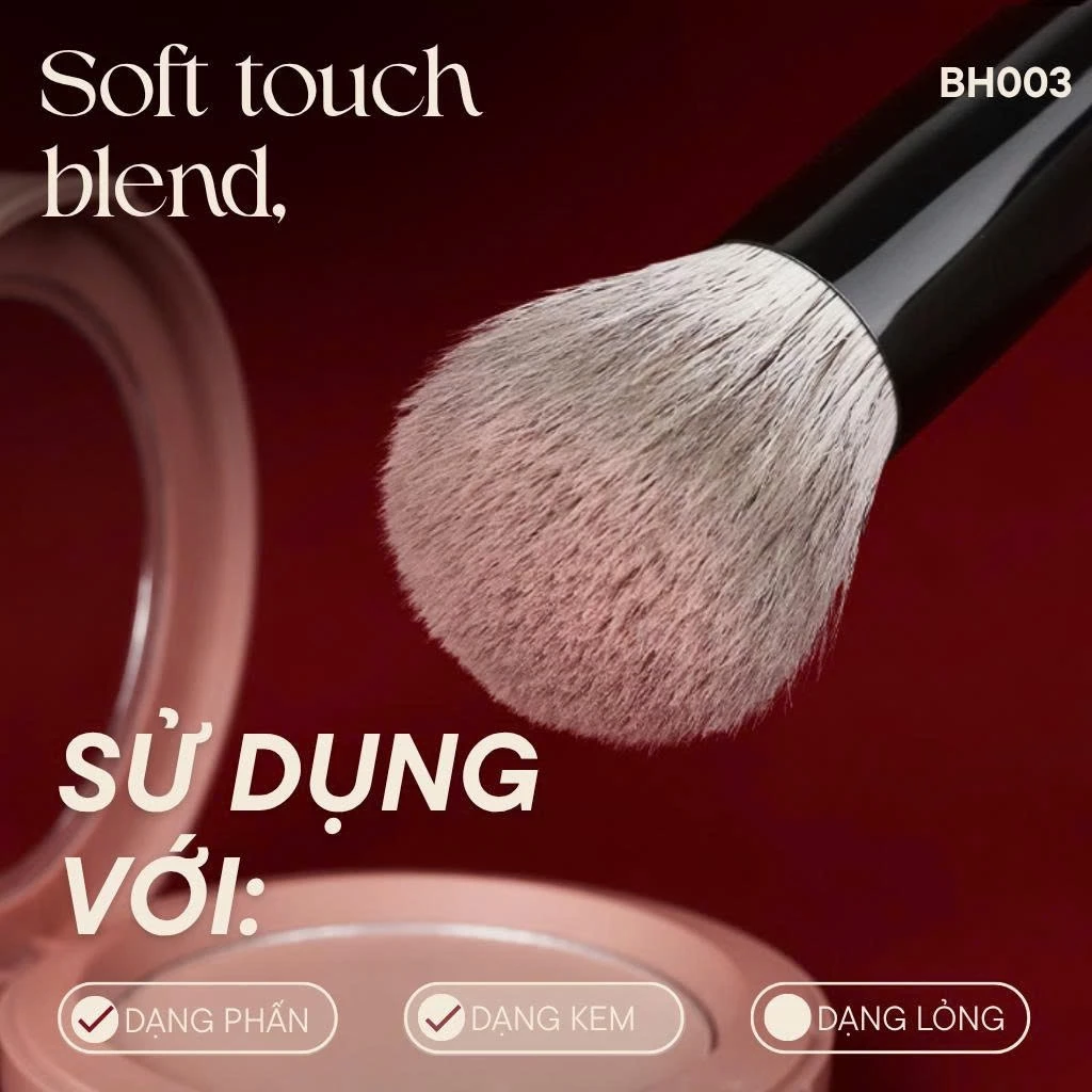 Cọ Trang Điểm Má Hồng Phủ Phấn Nhỏ BH Cosmetics Blusher BH003 Lông Mềm Bám Phấn